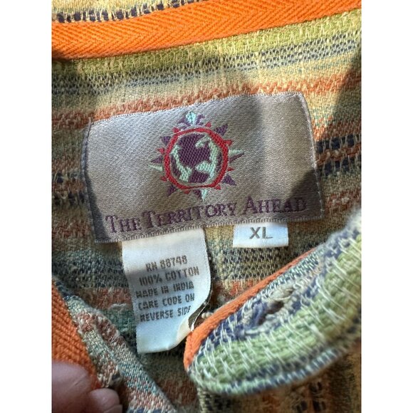 Territory Ahead Men's XL Cotton Button Front Shirt Tan Aqua Short Sleeve |R1 - Picture 3 of 5